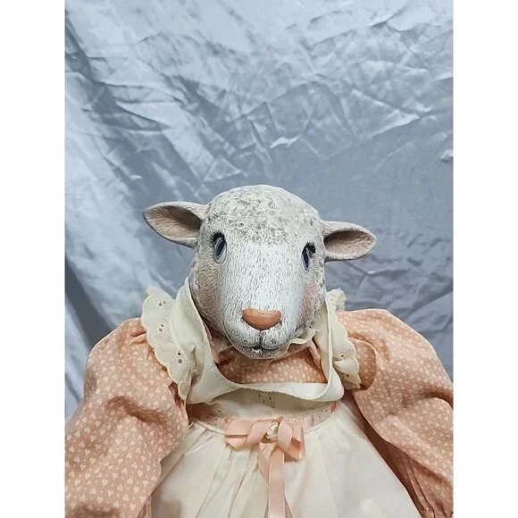 Vtg Shelve Sitter Lamb Doll 21” Stuffed Body Ceramic Head And  Feet - Picture 7 of 10